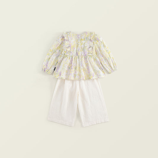 Toddler Girl’s Watercolor Floral Top & Wide-Leg Pants Set-K6115988