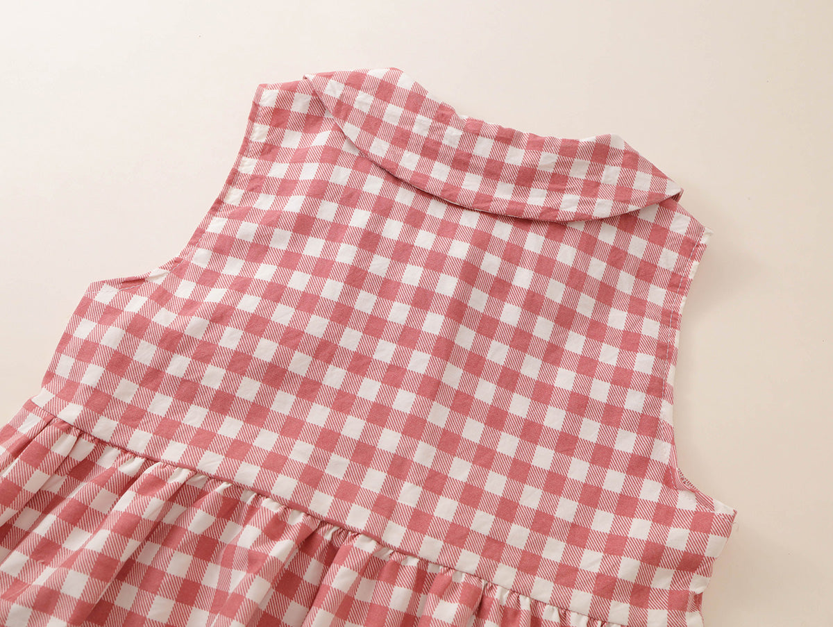 Girls' Pink Gingham Sleeveless Dress with Bunny Appliqué -K6126241