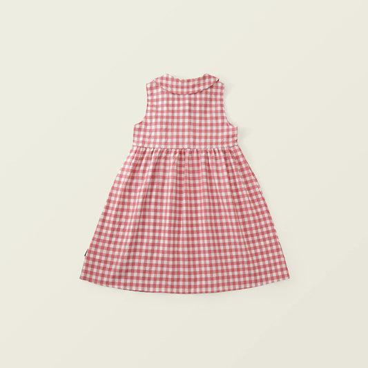 Girls' Pink Gingham Sleeveless Dress with Bunny Appliqué -K6126241