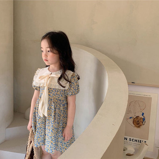 Girl's Summer Floral Peter Pan Collar Princess Dress