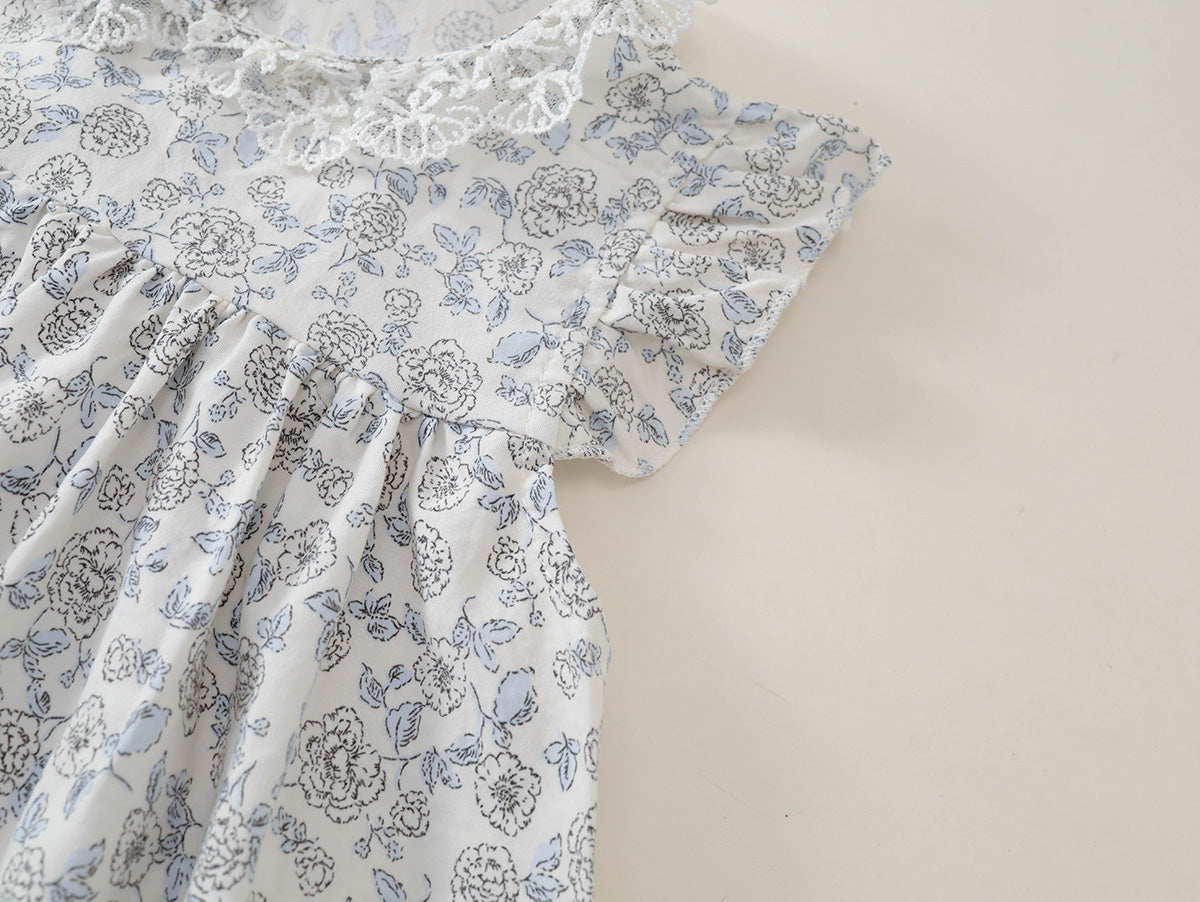 Girls' Floral Ruffle-Neck A-Line Summer Dress - K6126294