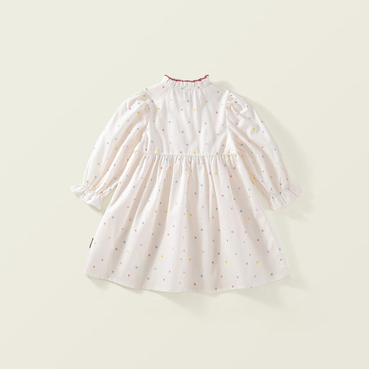 Toddler Girl’s Rainbow Dot Ruffle Collar Dress - K6115974