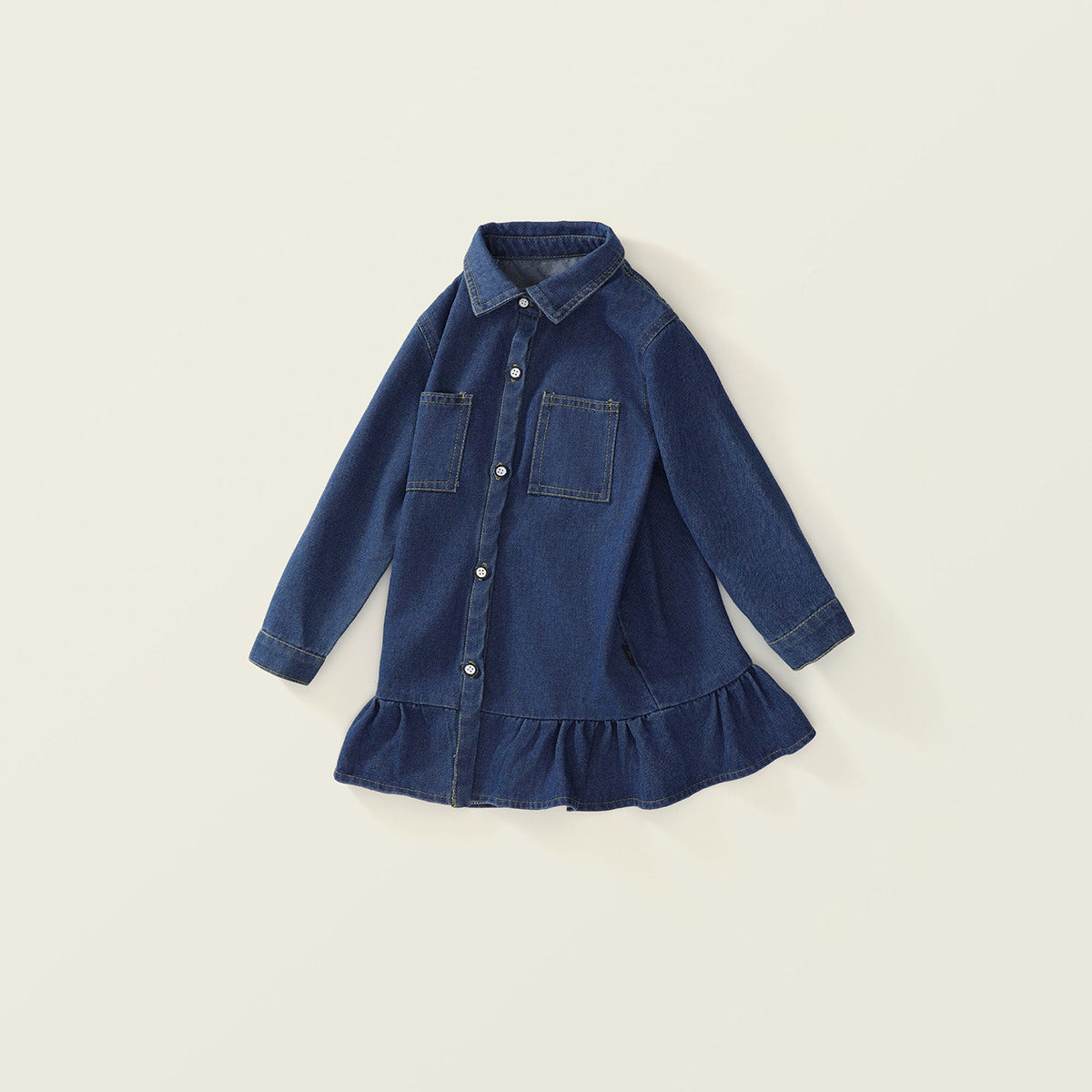 Girl's Spring Denim Dress with Bow Accent