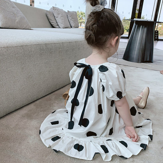 Girl's Summer Polka Dot Cotton Dress - Princess Style K3124543
