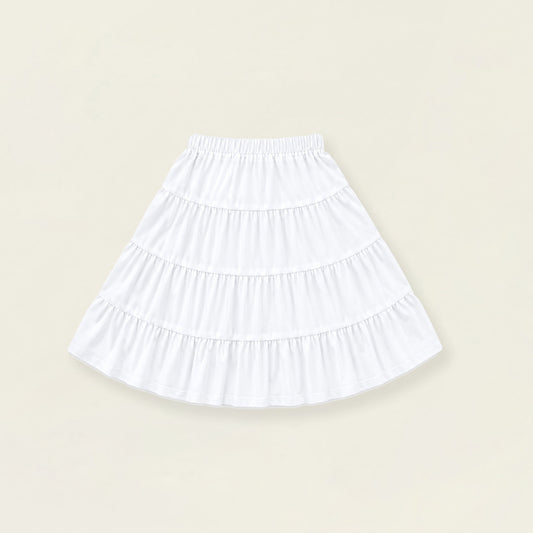Girls' White Tiered Bow Skirt with Elastic Waist - K6126334