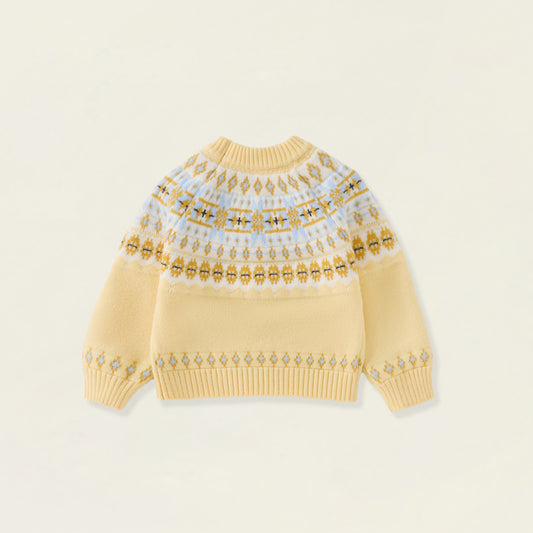 Girls' Yellow & Blue Fair Isle Yoke Knit Sweater -5881