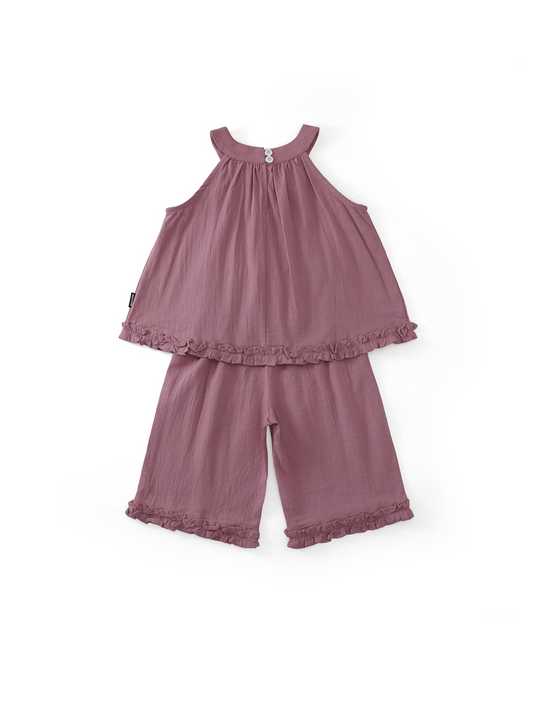 Girls' Dusty Rose Halter Top & Ruffle Shorts Set-K6126155