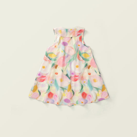 Girls' Oil Painting Collared Sleeveless Dress