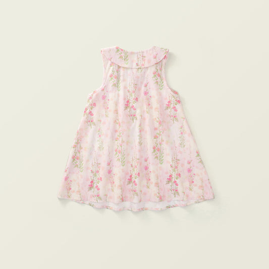 Girls' Summer Floral Princess Dress with Doll Collar