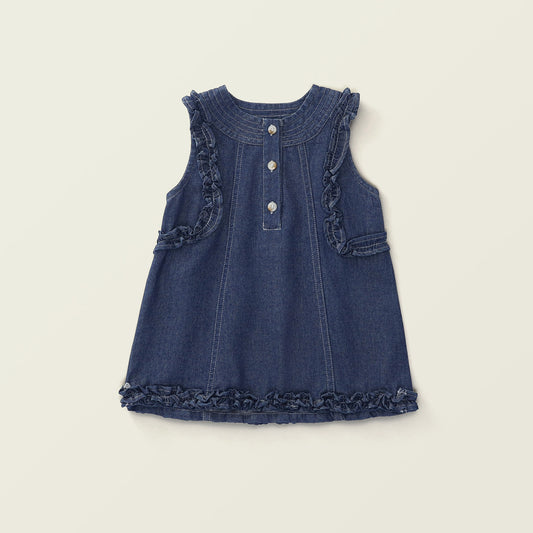 Girls' Summer Denim Ruffle Dress