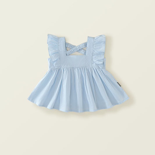 Girl's 2025 Summer Blue Flutter Sleeve Top