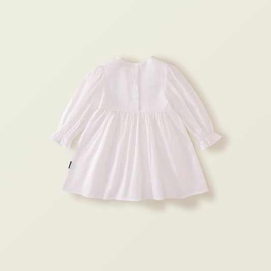 Girls' Spring Bubble Sleeve Cotton Embroidered Dress