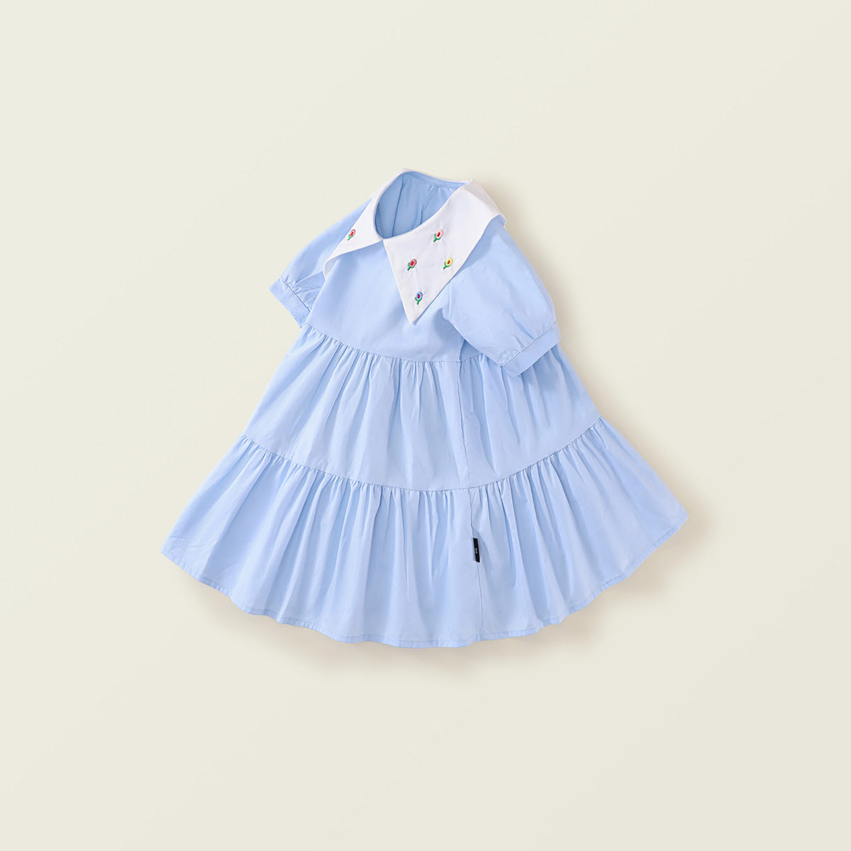Girl's Blue Lapel Sleeveless Dress