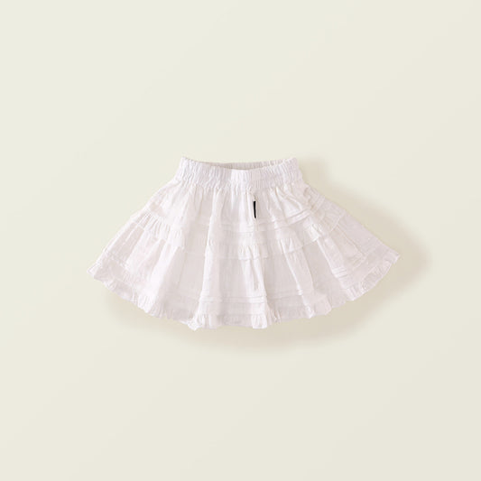 Girl's White Tiered Floral Skirt