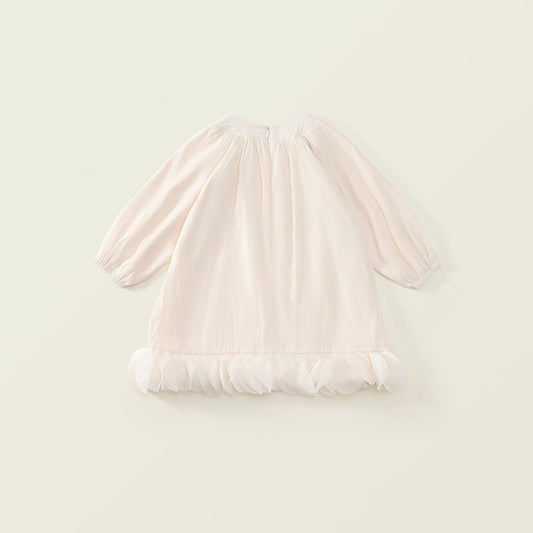 Girl's Solid Color Long Sleeve Dress