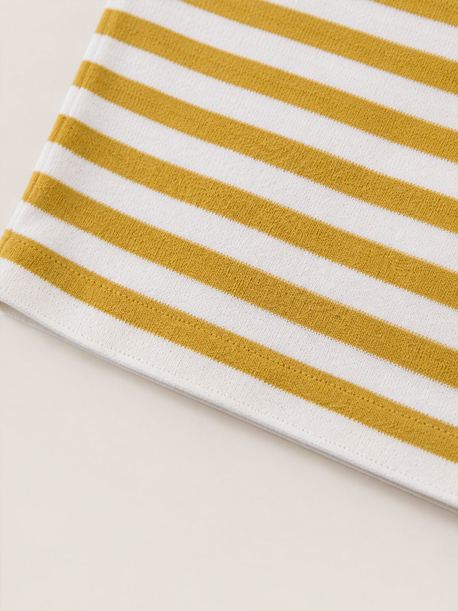 Girls' Mustard Striped Knit Top with Tie Scarf Detail -4691