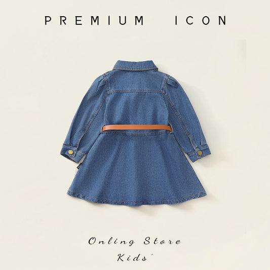Girl's Denim Dress with Belt