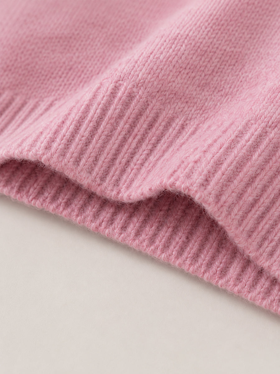 Girls' Pink Polo Collar Knit Sweater with Cherry Embroidery -5107