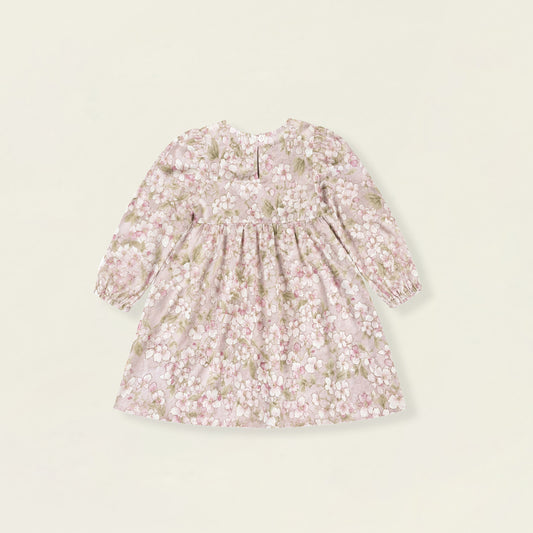 Girls' Pink Floral Long Sleeve Dress with Bunny Embroidery -K6136312