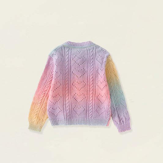 Girls' Pastel Rainbow Bow Knit Cardigan -4104
