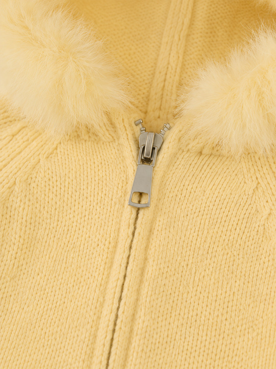 Girls' Pastel Faux Fur Hooded Zip-Up Cardigan -5497