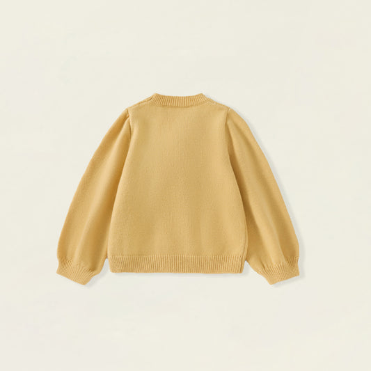 Girls' Yellow 3D Duck Applique Knit Sweater -5216