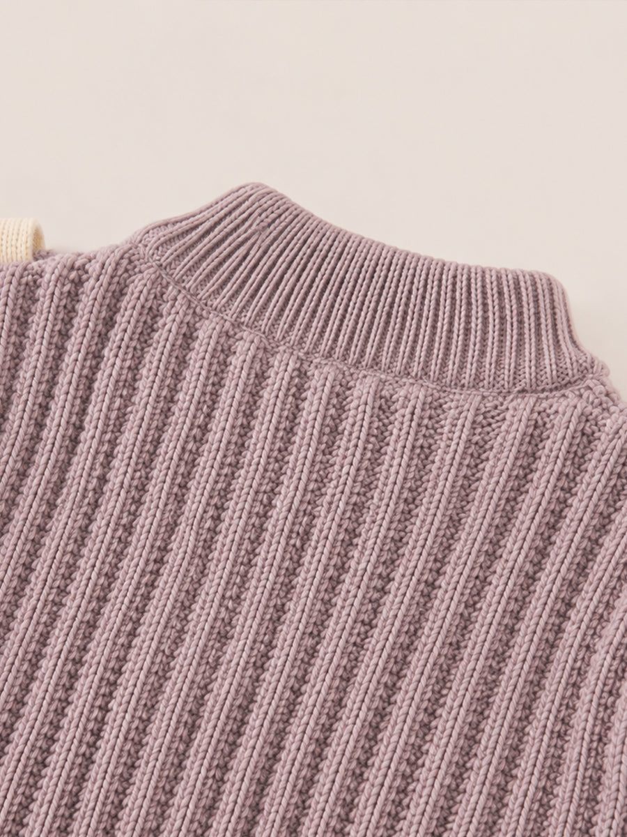 Girls' Mauve Bow-Detail 2-in-1 Knit Sweater -4049