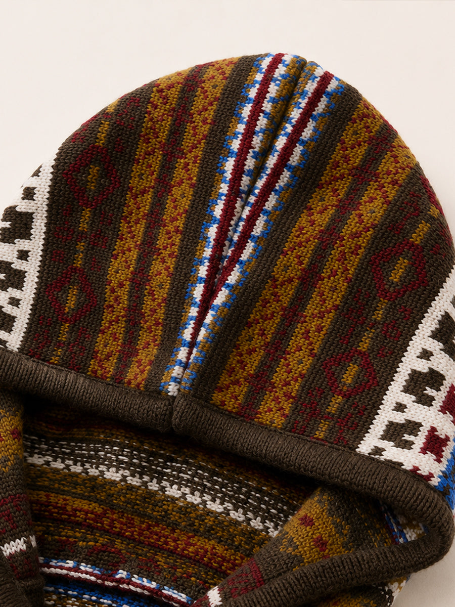Boys' Retro Fair Isle Hooded Cardigan with Scarf -8816