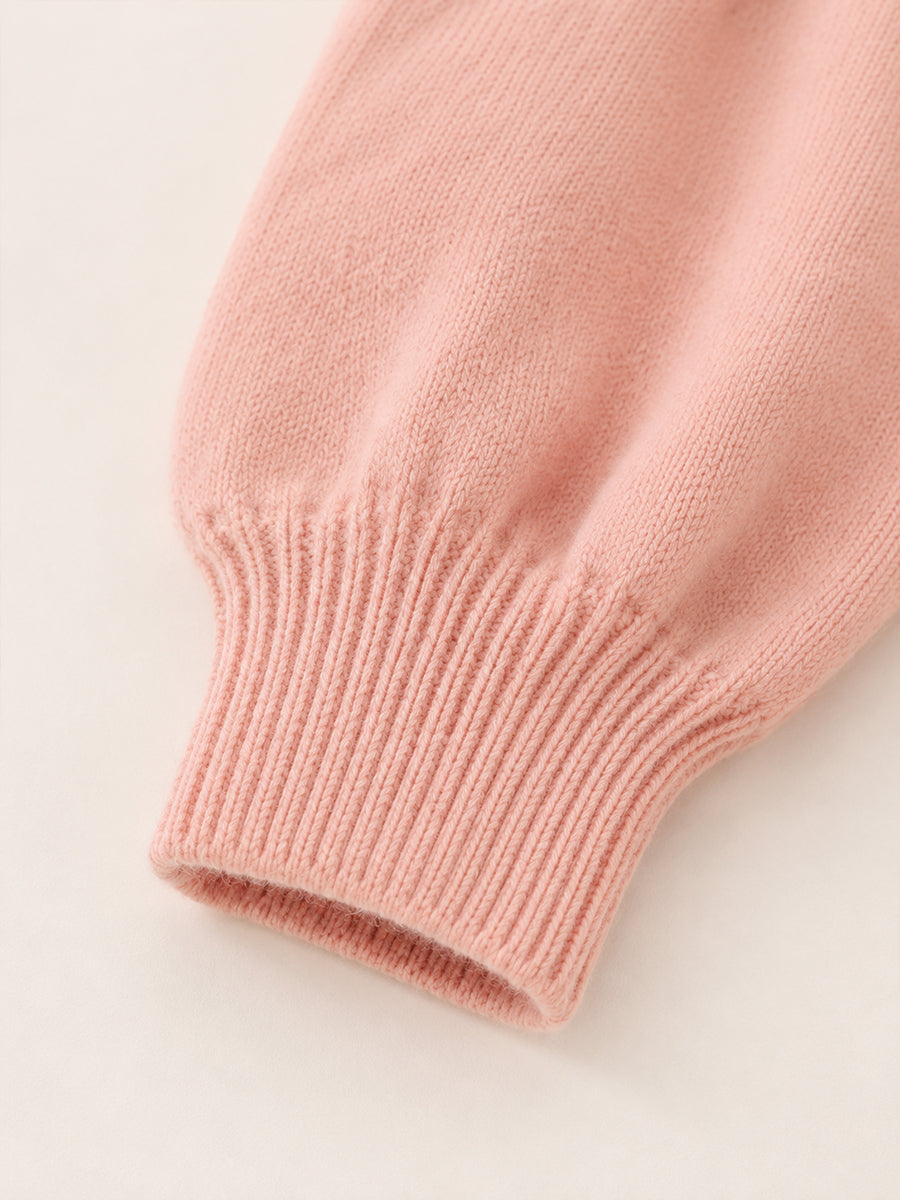 Girls' Pink Pom-Pom Sleeve Knit Sweater -1122