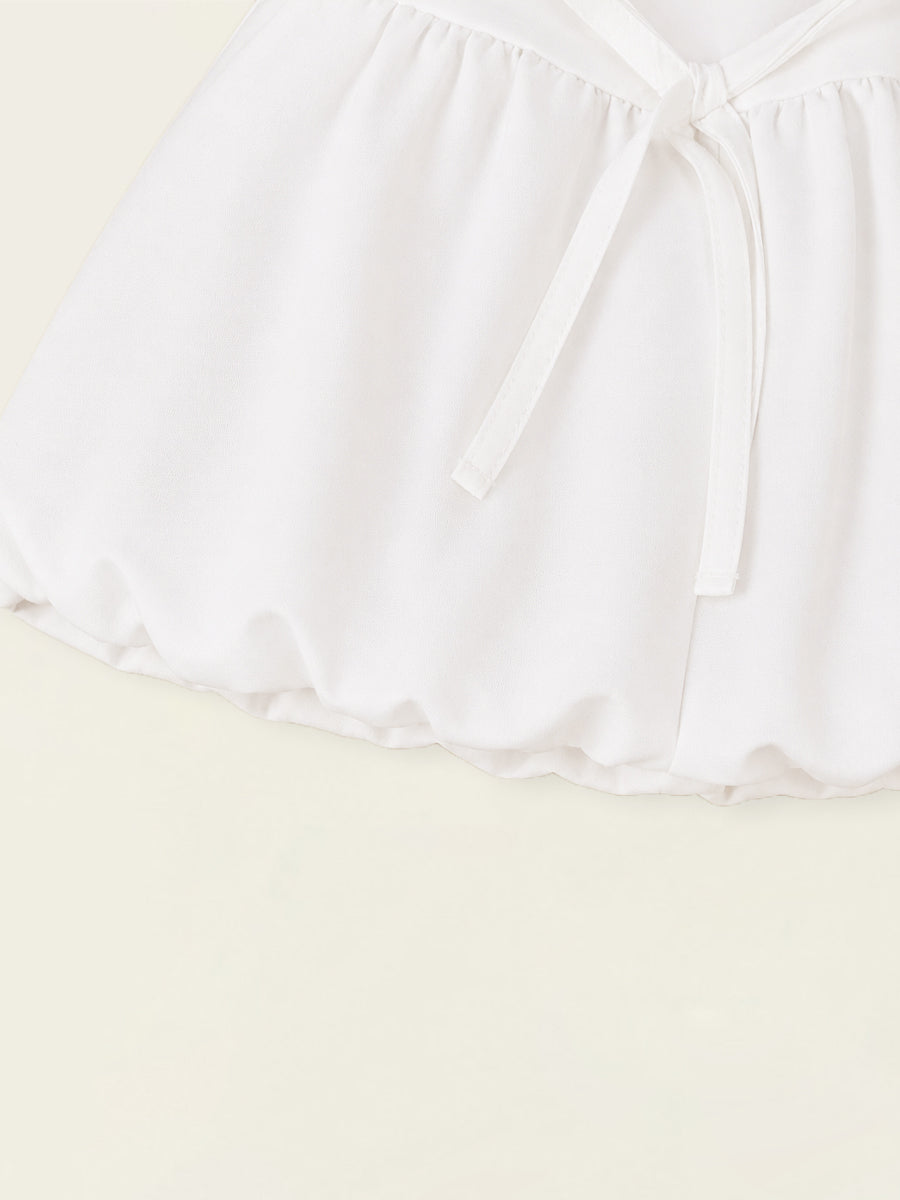 Girls' White Ruffled Bow Skirt with Elastic Waist - K6126349
