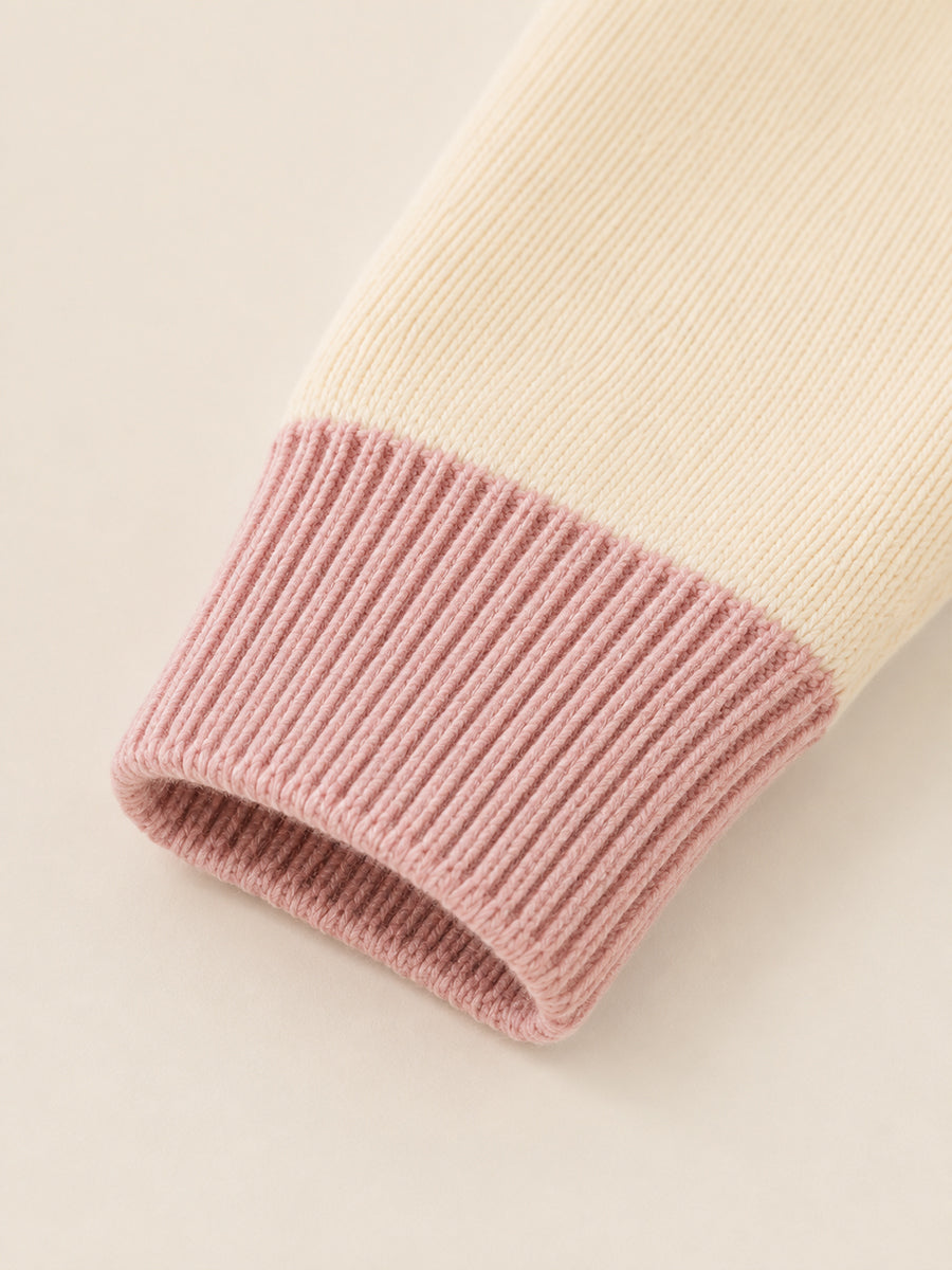Girls' Donut Applique Mock Neck Sweater - Cream & Pink -4069