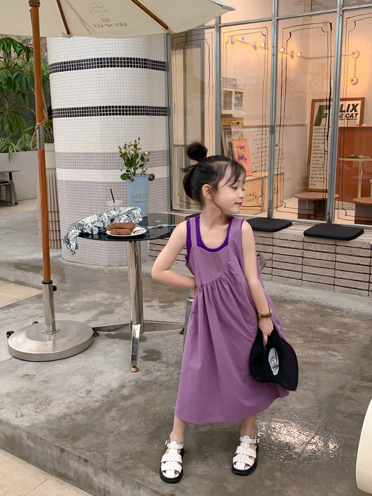 Girl's Purple Sleeveless Tank Dress Set