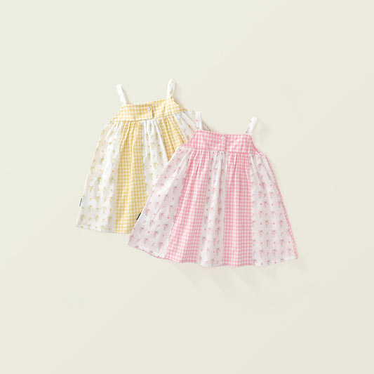Girl's Summer Checkered Patchwork Dress