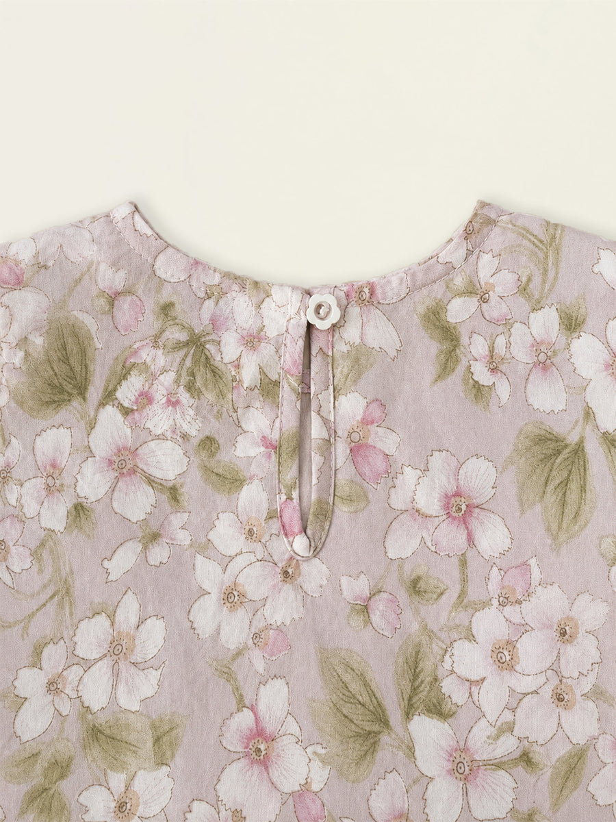 Girls' Pink Floral Long Sleeve Dress with Bunny Embroidery -K6136312
