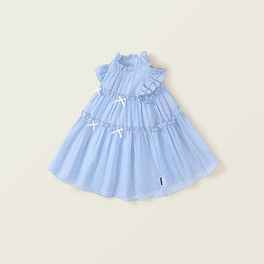 Girl's Blue Lace Flare Sleeve Resort Dress