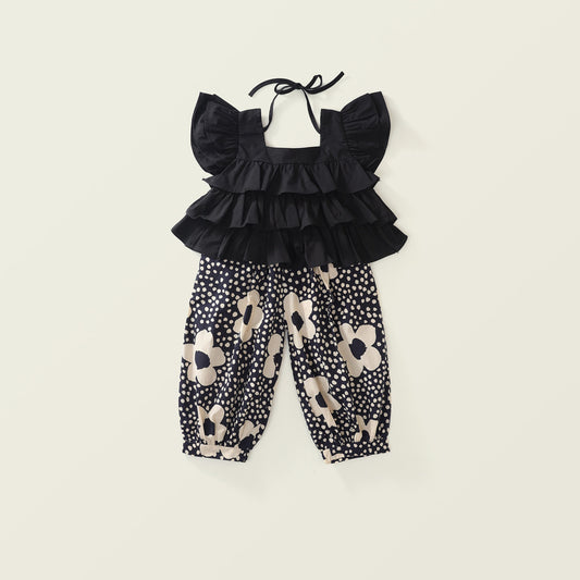 Girl's Summer Fly-Sleeve Top & Korean-Style Mosquito-Proof Pants Set