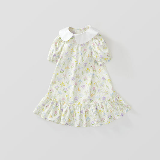Girl's Summer College-Inspired Floral Princess Dress