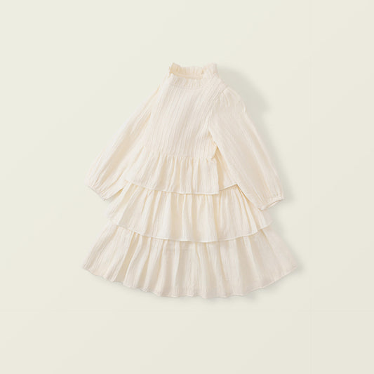 Girl's Ruffle Collar Long-Sleeve Chiffon Princess Dress