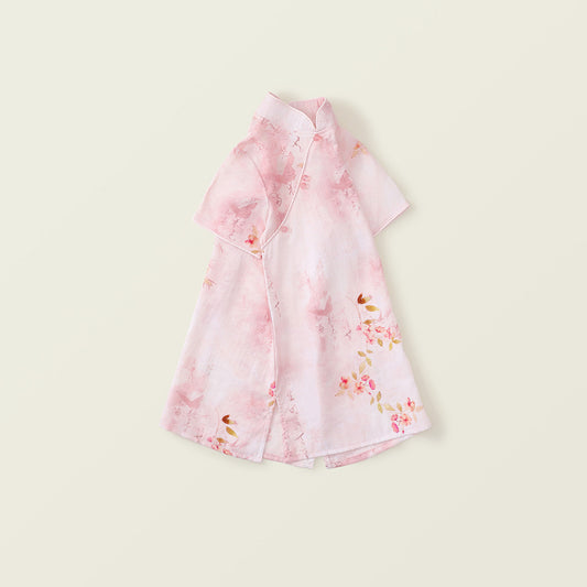 Girl's Elegant Floral Cheongsam/Qipao-Inspired Summer Dress
