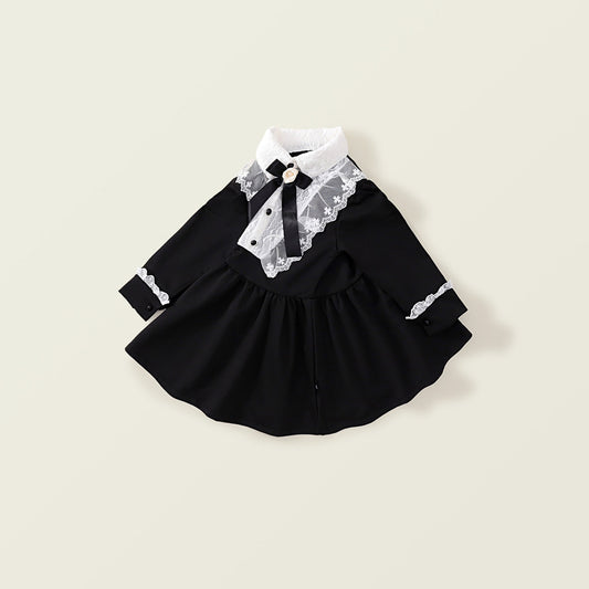 Girls Black Hepburn-Style Lace Dress