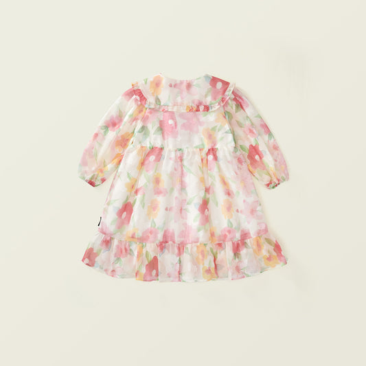 Girls Princess-Style Floral Chiffon Dress