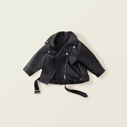Girls' Long-Sleeve Big Lapel Leather Jacket - Autumn