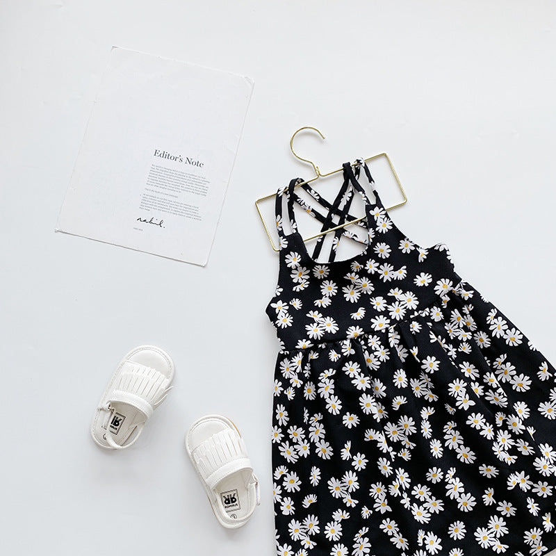 Girl's Summer New Daisy Print Strapless Princess Dress