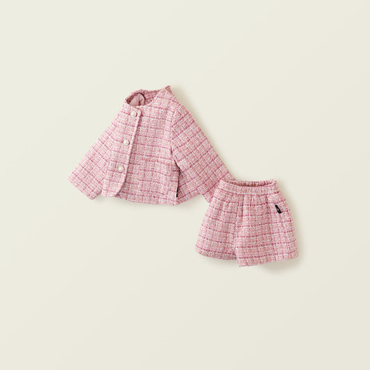Girl's Pink Thickened Chanel-Style Suit