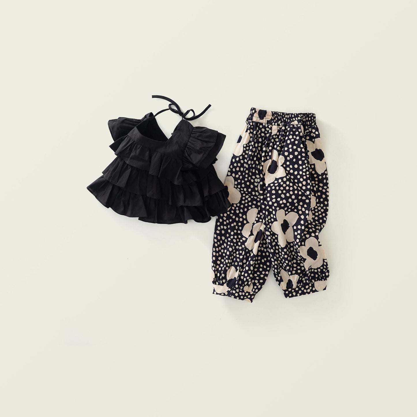 Girl's Summer Fly-Sleeve Top & Korean-Style Mosquito-Proof Pants Set