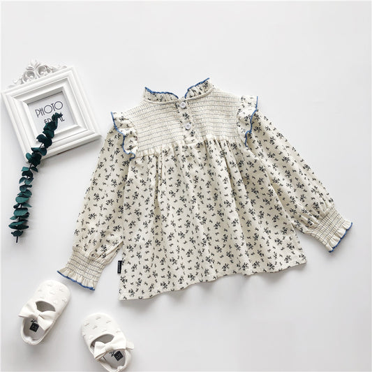Girl's Autumn New Korean-Style Floral Long-Sleeve Doll Shirt