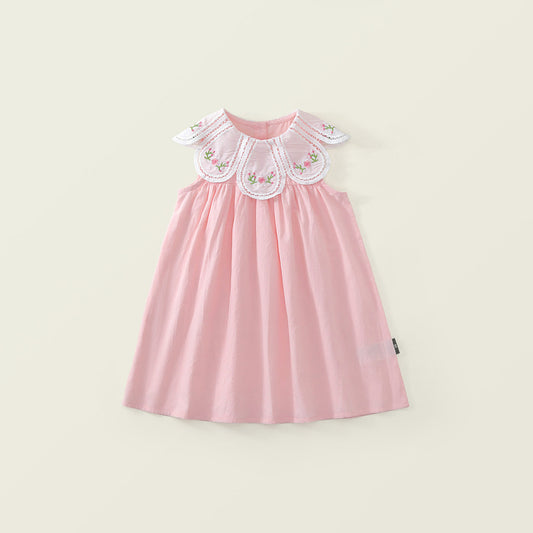 Girls' Embroidered Floral Collar Sleeveless A-Line Dress (2 Colors) - K6126143