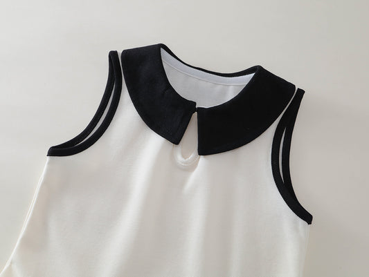 Girl's Black Trim Pleated A-Line Toddler Dress -K6126029