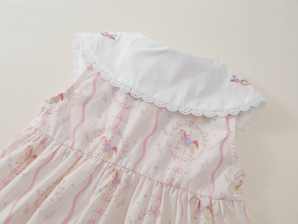 Girls' Pink Carousel Print Dress -K6126142