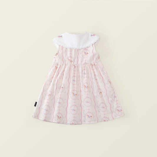 Girls' Pink Carousel Print Dress -K6126142